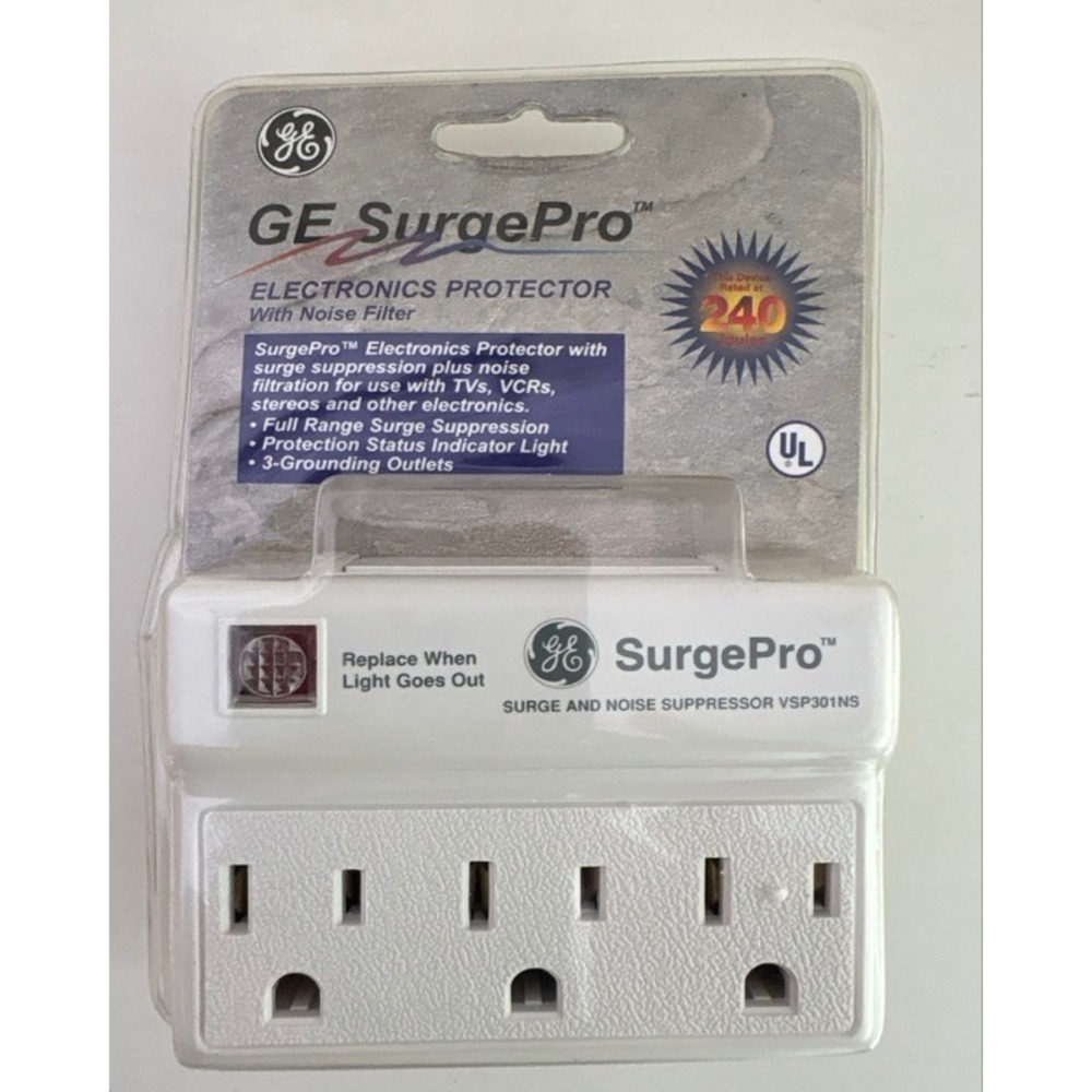 GE SurgePro 3-Outlet Surge Protector Noise Filter 240 Joules White VSP301NS NEW